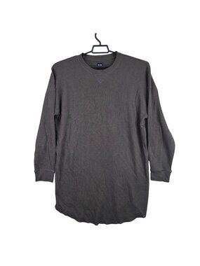 Mens Gap Gray Waffle Knit Long Sleeve Crewneck Shirt Cotton Blend Size XL Tall